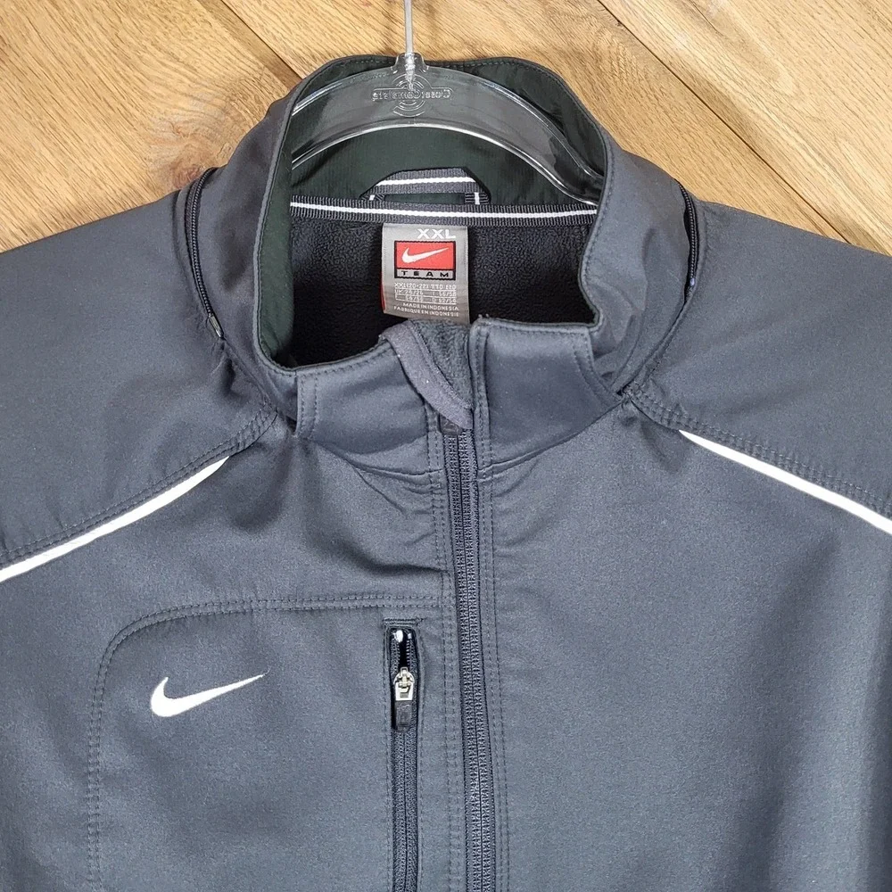 Nike Jacket Mens Size XXL Full Zip Fleece Lined Softshell Piping Gray